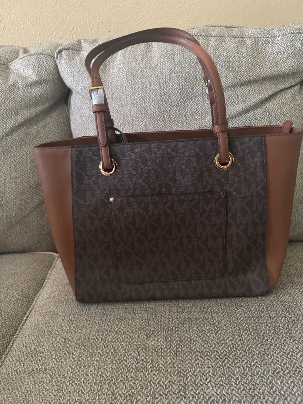 Michael Kors Dark Brown MK Logo Tote with Chestnut Trim - Picture 4 of 4
